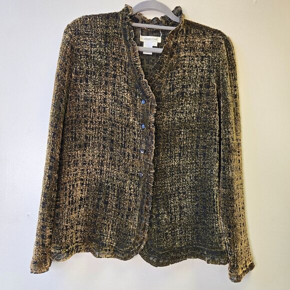 Coldwater Creek Womens Velvet Sheer Textured Button-Up Shirt Jacket L - Picture 1 of 9